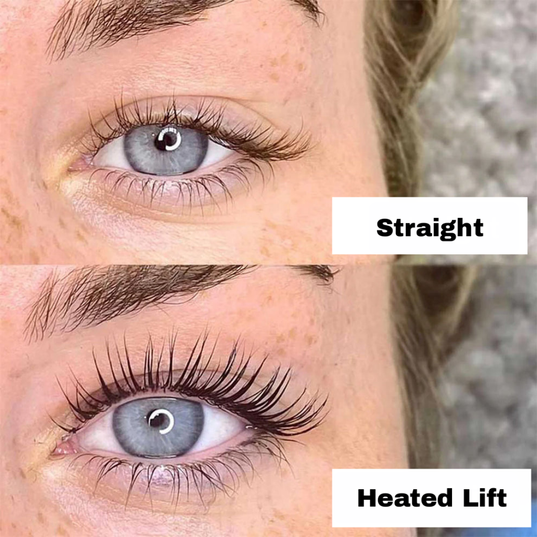 Two white handheld lash lift curlers with textured metal tips