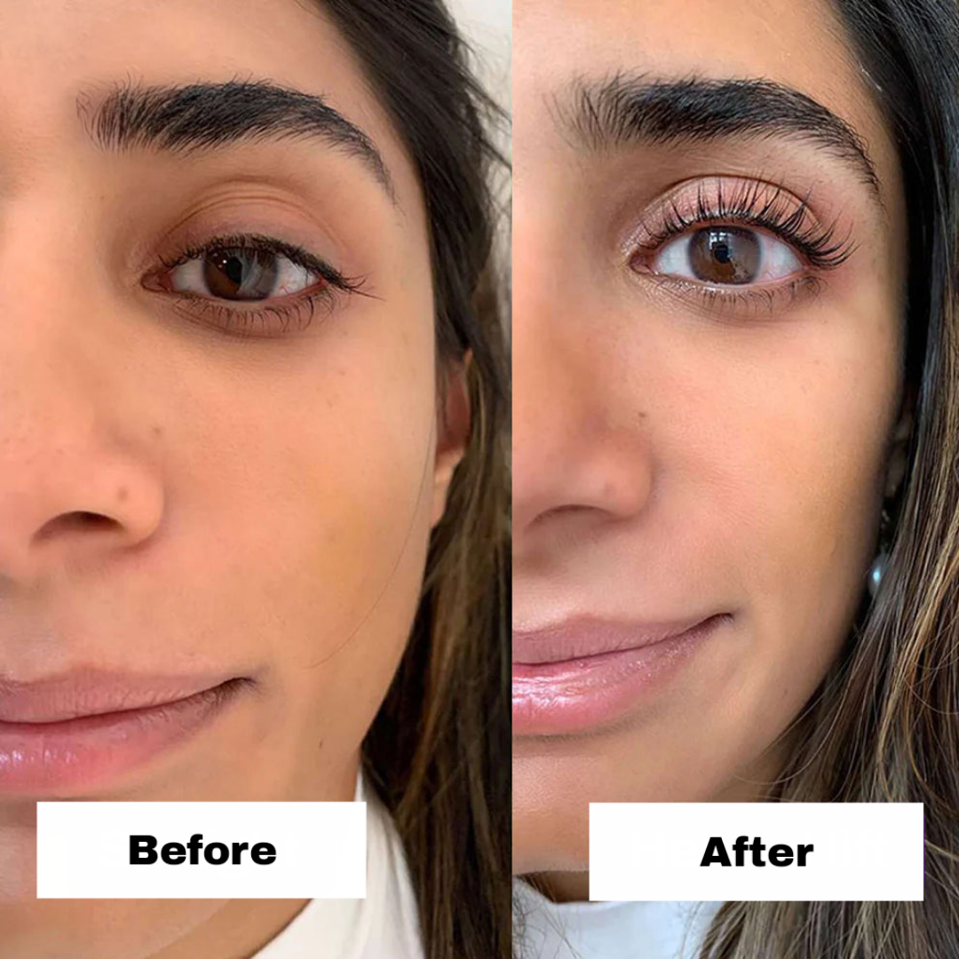 Two white handheld lash lift curlers with textured metal tips