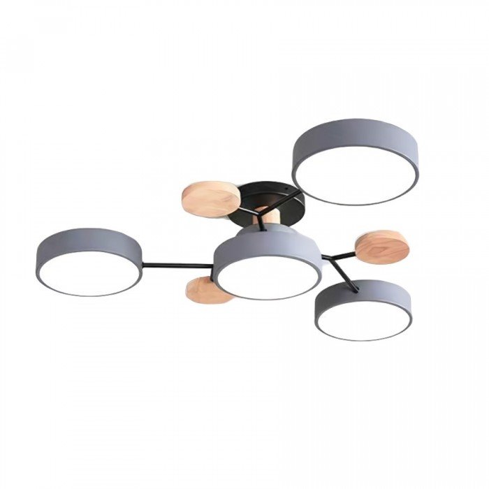 Multi-arm LED ceiling light with circular shades and decorative disc details