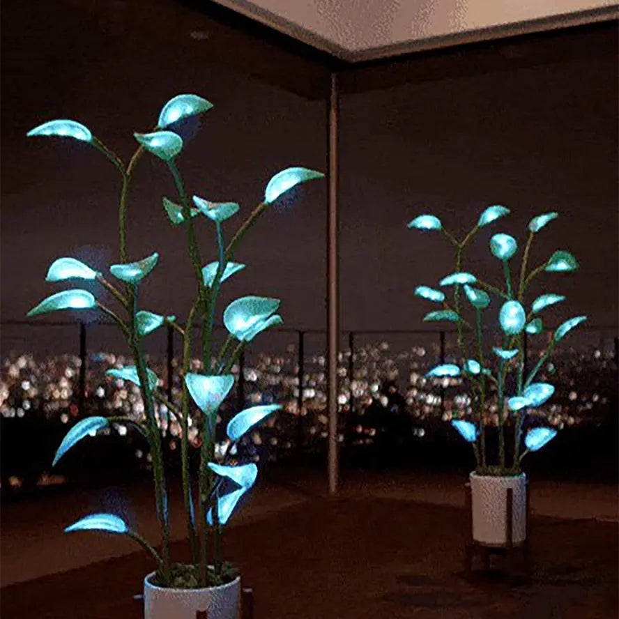 App controlled LED decorative plant with illuminated leaves in a white pot