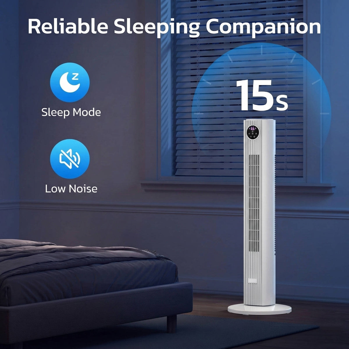 White portable tower air cooler with digital display and round base