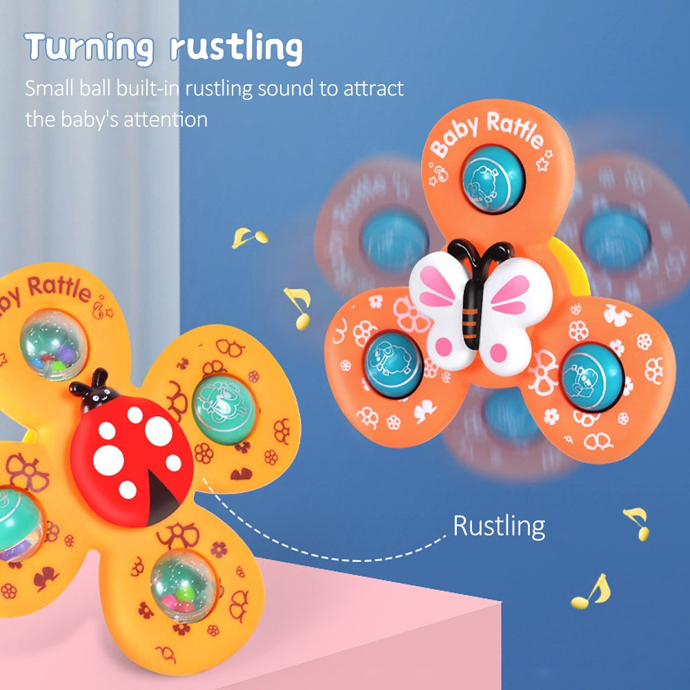 Colourful baby suction cup rattles with spinning insect designs
