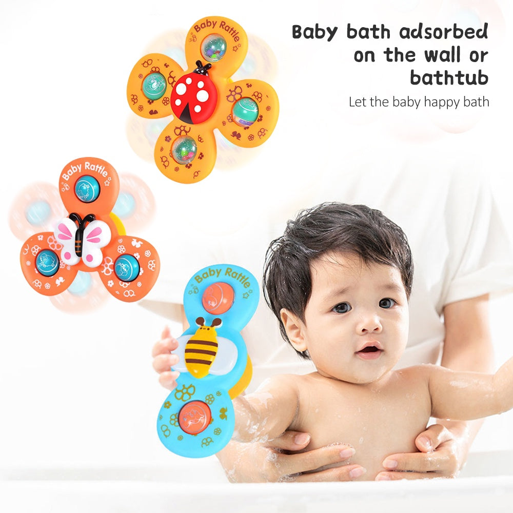 Colourful baby suction cup rattles with spinning insect designs