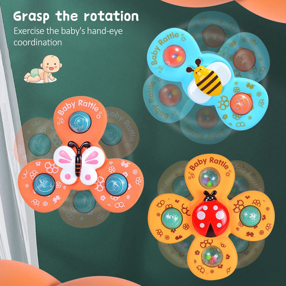 Colourful baby suction cup rattles with spinning insect designs