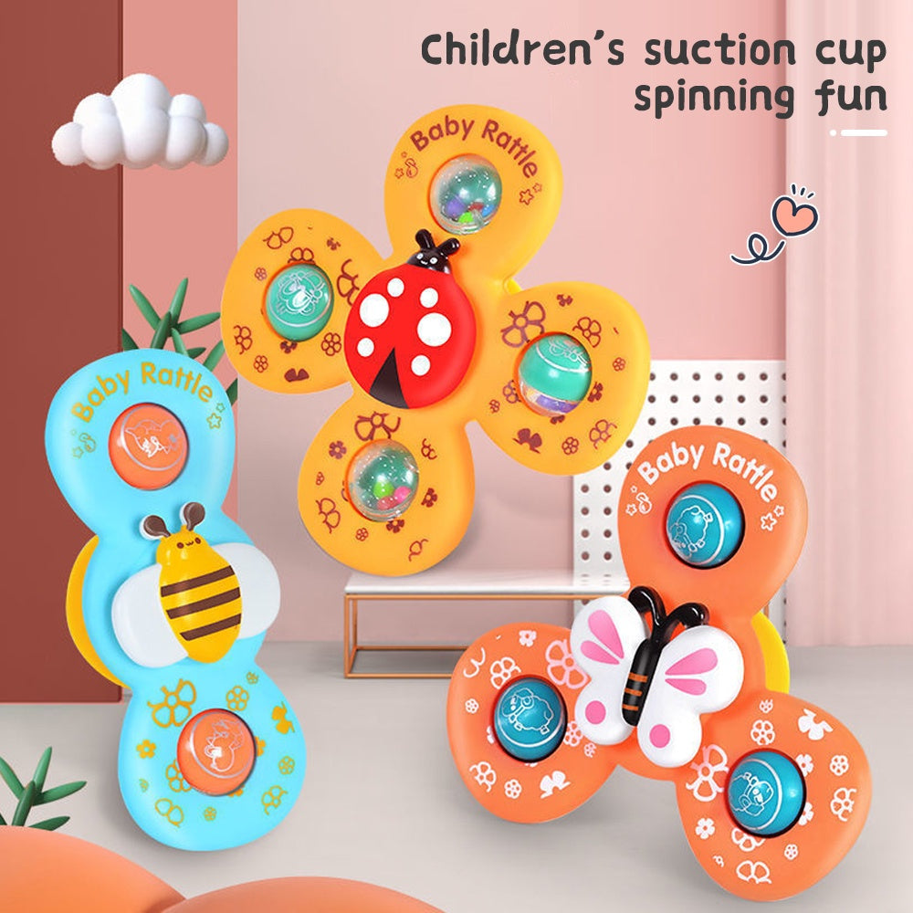 Colourful baby suction cup rattles with spinning insect designs