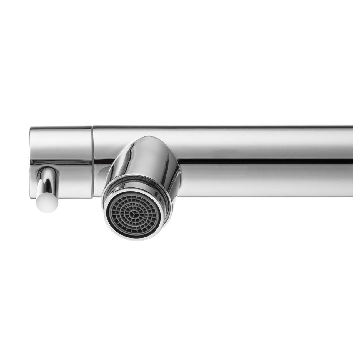 Chrome commercial-style kitchen sink mixer tap with dual spout and spring coil