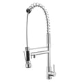 Chrome commercial-style kitchen sink mixer tap with dual spout and spring coil