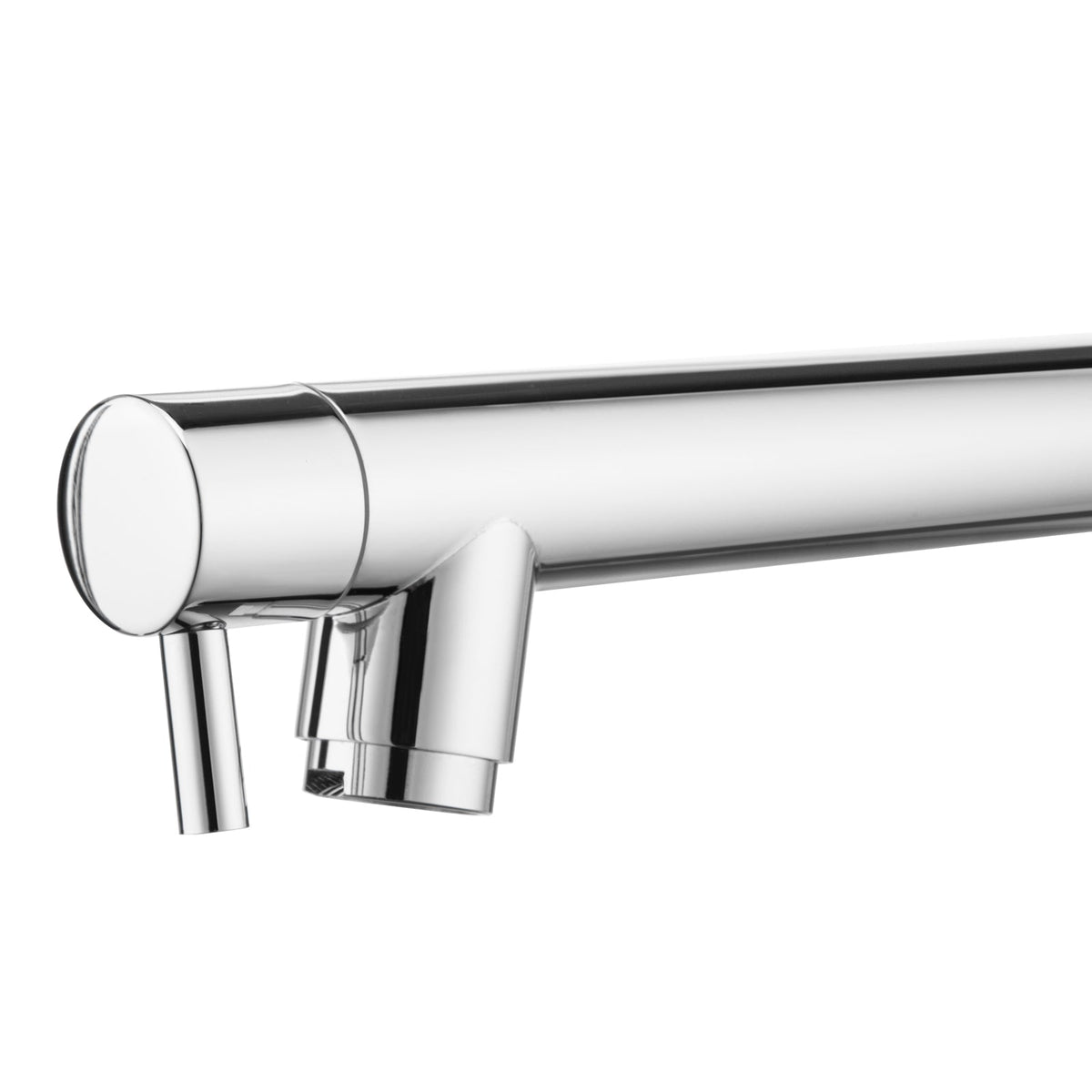 Chrome commercial-style kitchen sink mixer tap with dual spout and spring coil