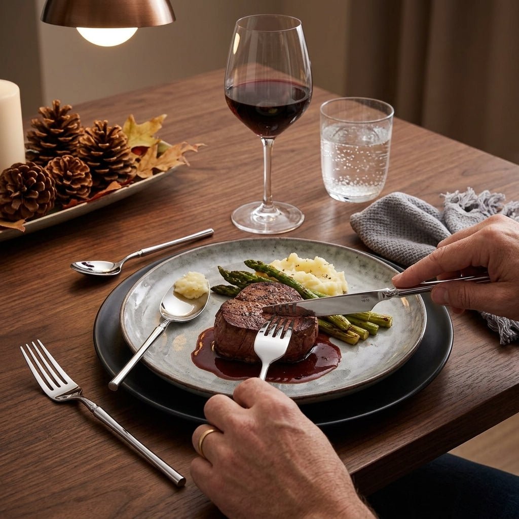 24-piece polished stainless steel cutlery set with knives, forks and spoons