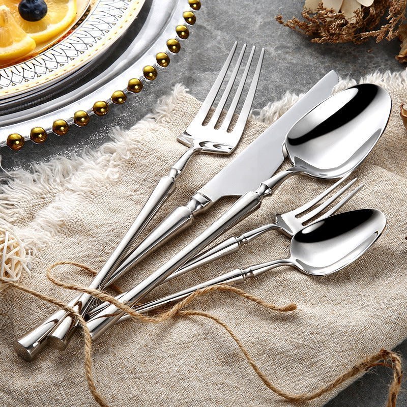 24-piece polished stainless steel cutlery set with knives, forks and spoons