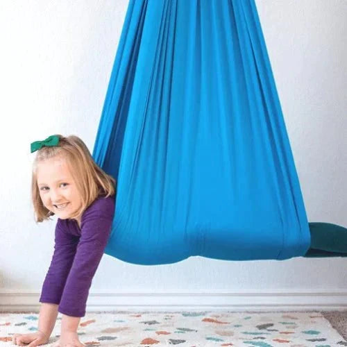 Children's hanging fabric sensory swing seat for indoor use
