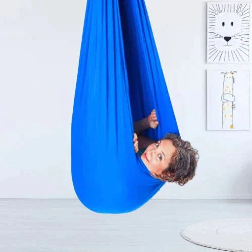 Children's hanging fabric sensory swing seat for indoor use