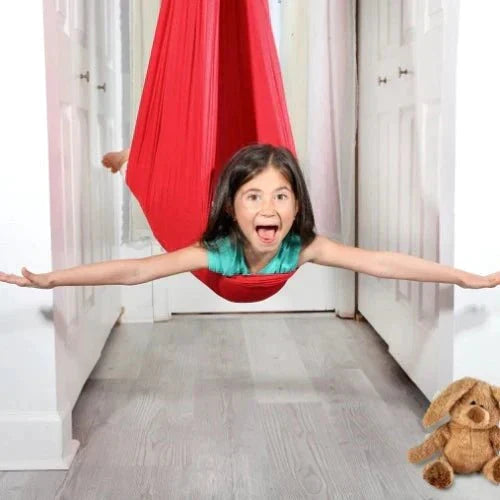 Children's hanging fabric sensory swing seat for indoor use