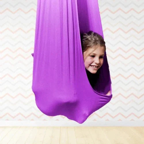 Children's hanging fabric sensory swing seat for indoor use