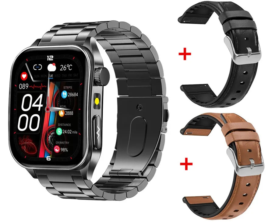 Digital smart watch with rectangular display and separate replacement strap