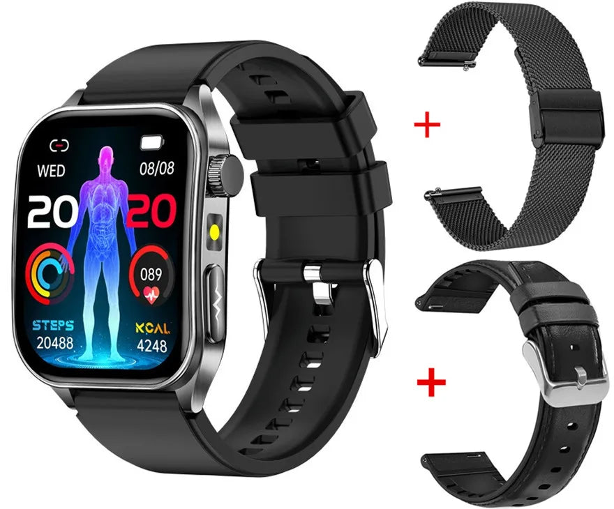 Digital smart watch with rectangular display and separate replacement strap