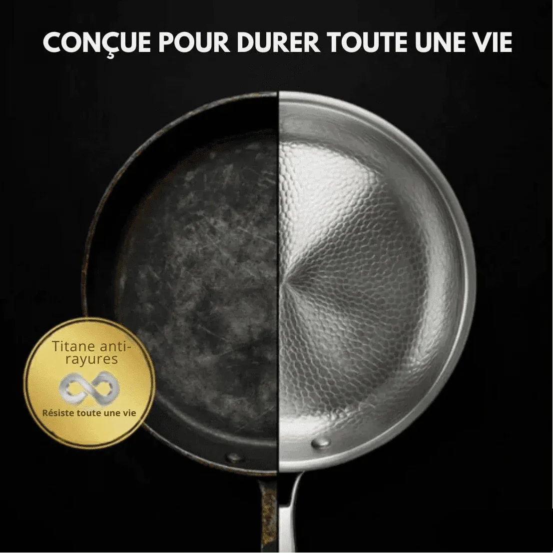 Silver non-stick frying pan with honeycomb cooking surface and long handle
