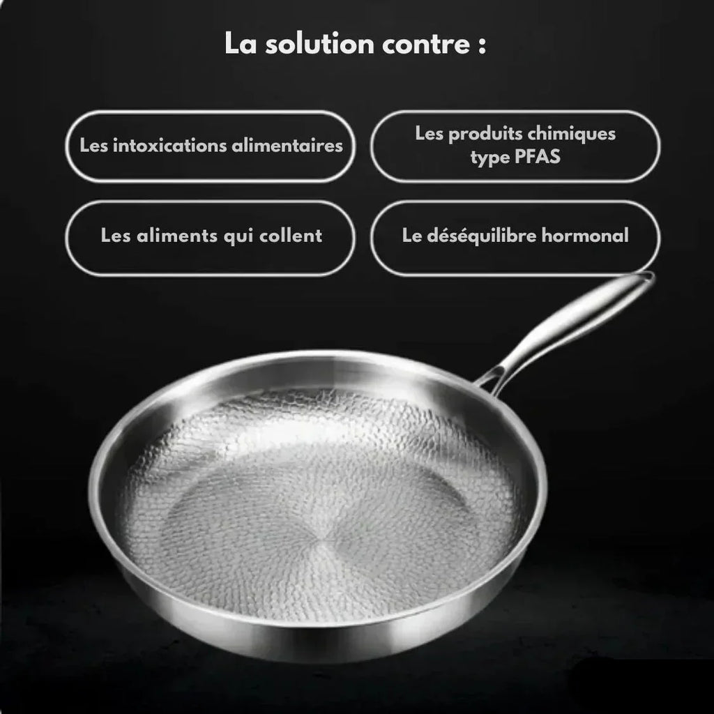Silver non-stick frying pan with honeycomb cooking surface and long handle