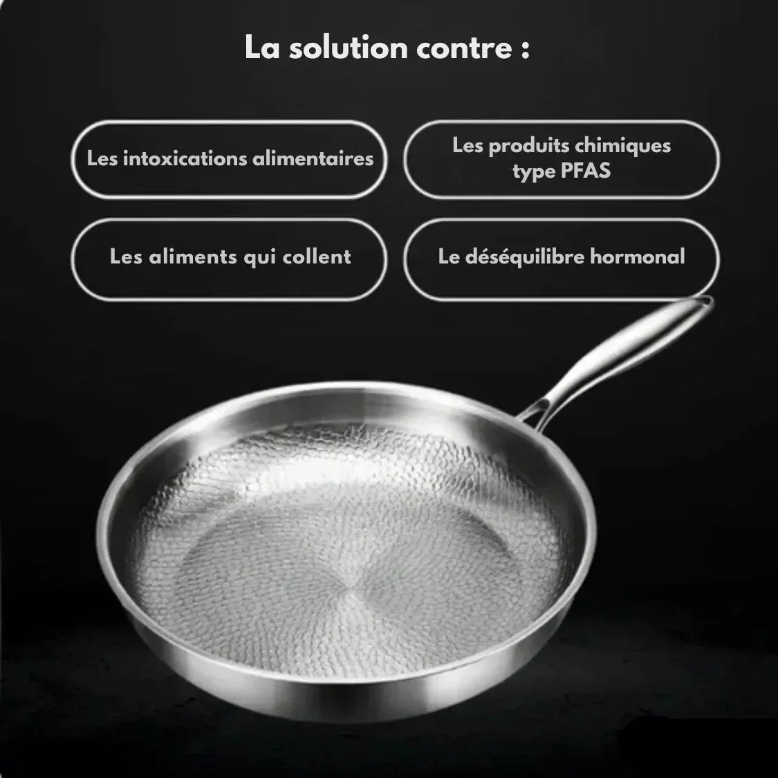 Silver non-stick frying pan with honeycomb cooking surface and long handle