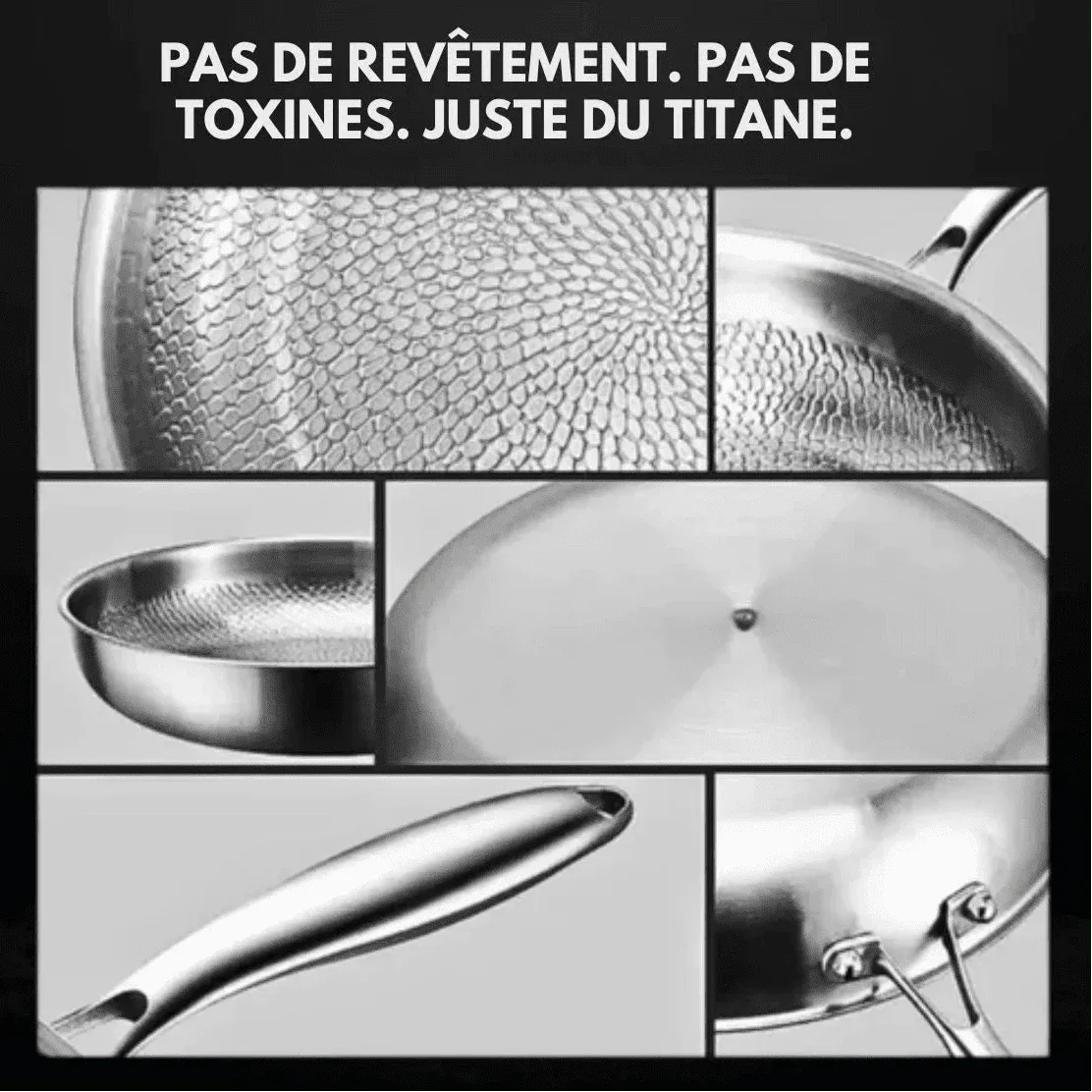 Silver non-stick frying pan with honeycomb cooking surface and long handle