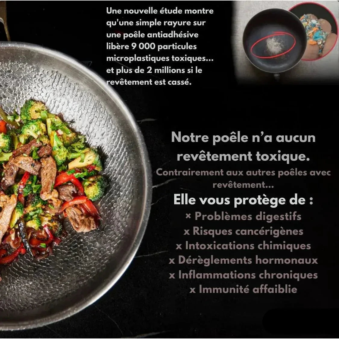 Silver non-stick frying pan with honeycomb cooking surface and long handle
