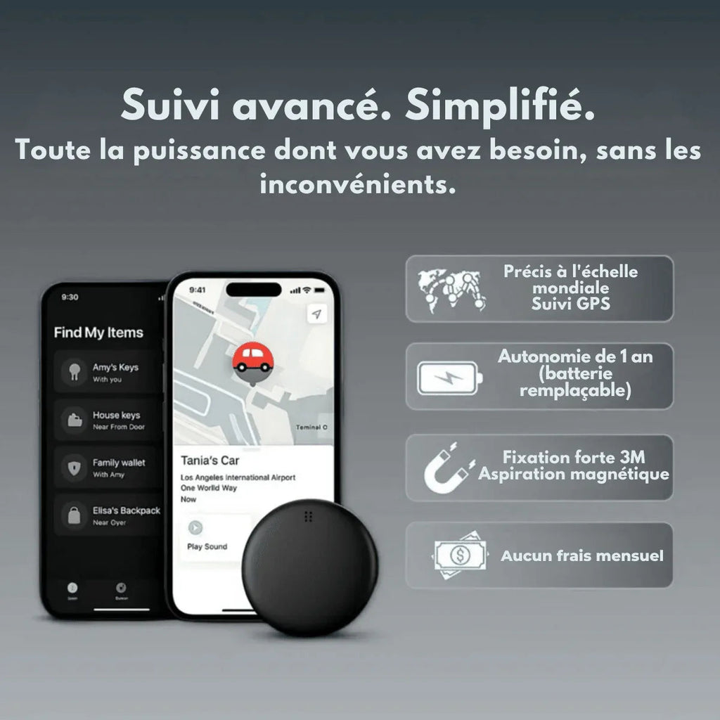 Compact round GPS tracker in white and black
