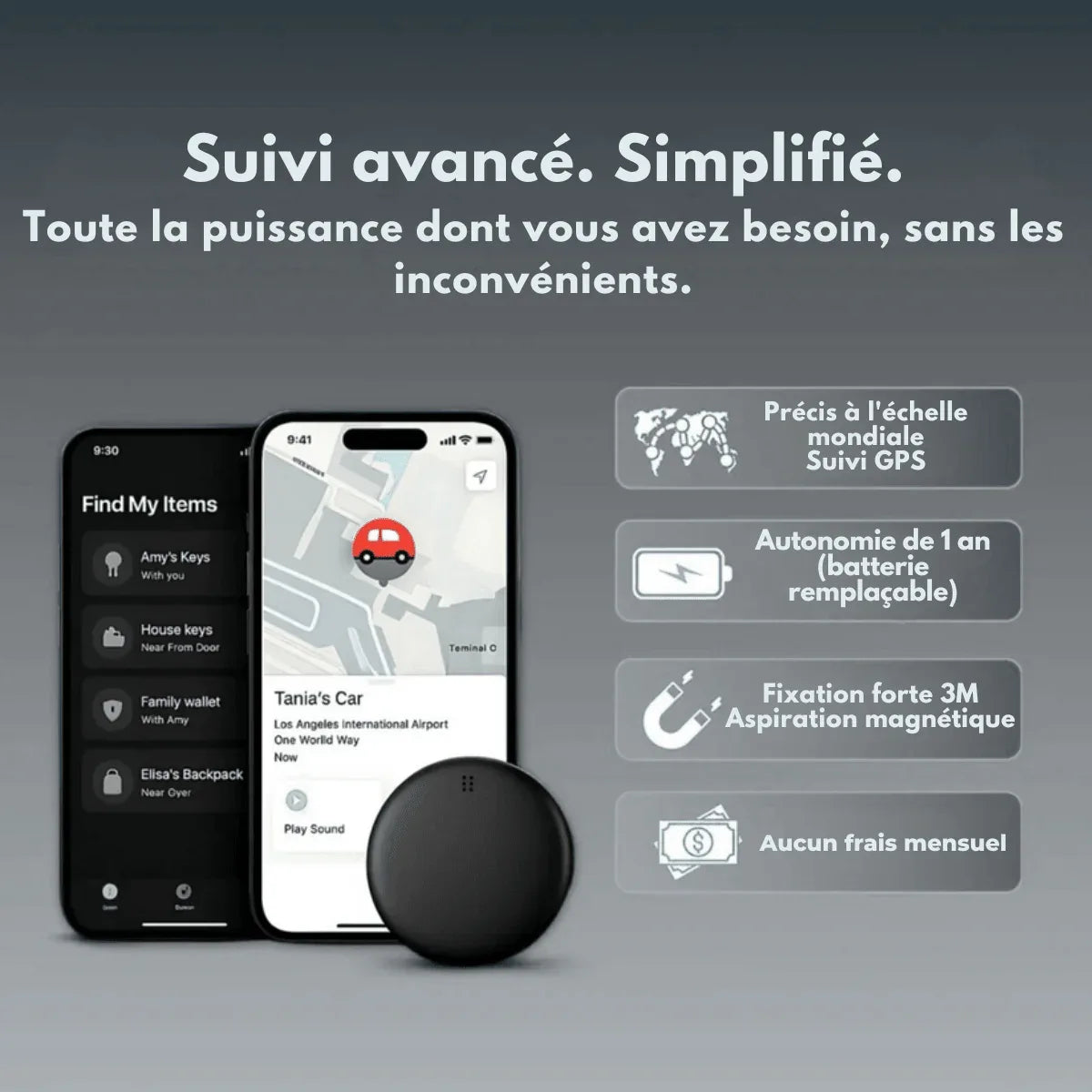 Compact round GPS tracker in white and black