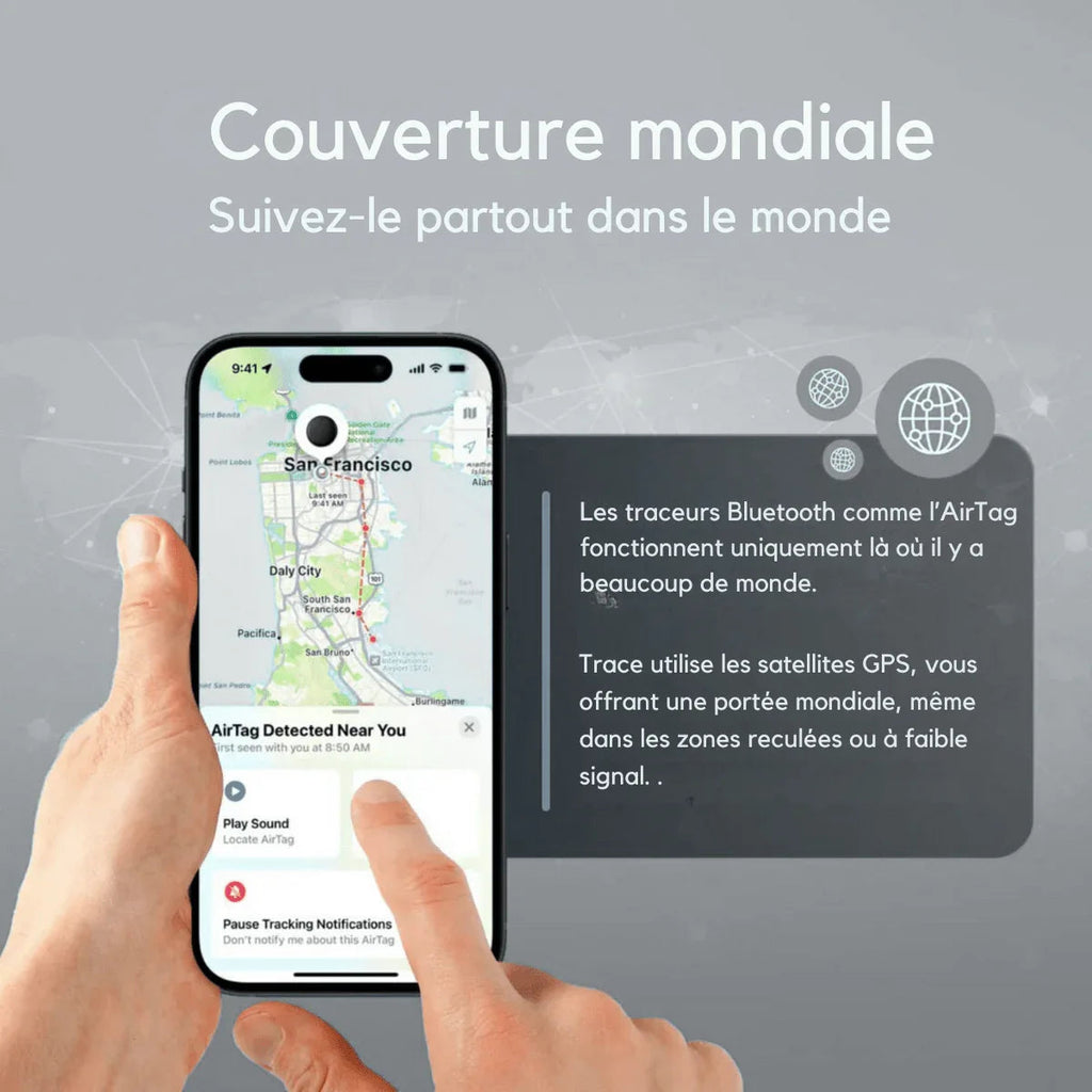 Compact round GPS tracker in white and black