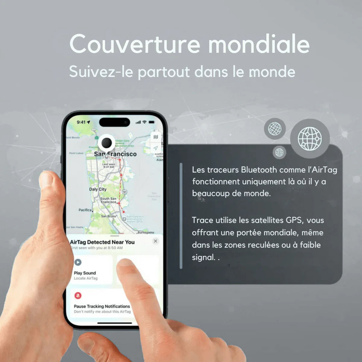 Compact round GPS tracker in white and black
