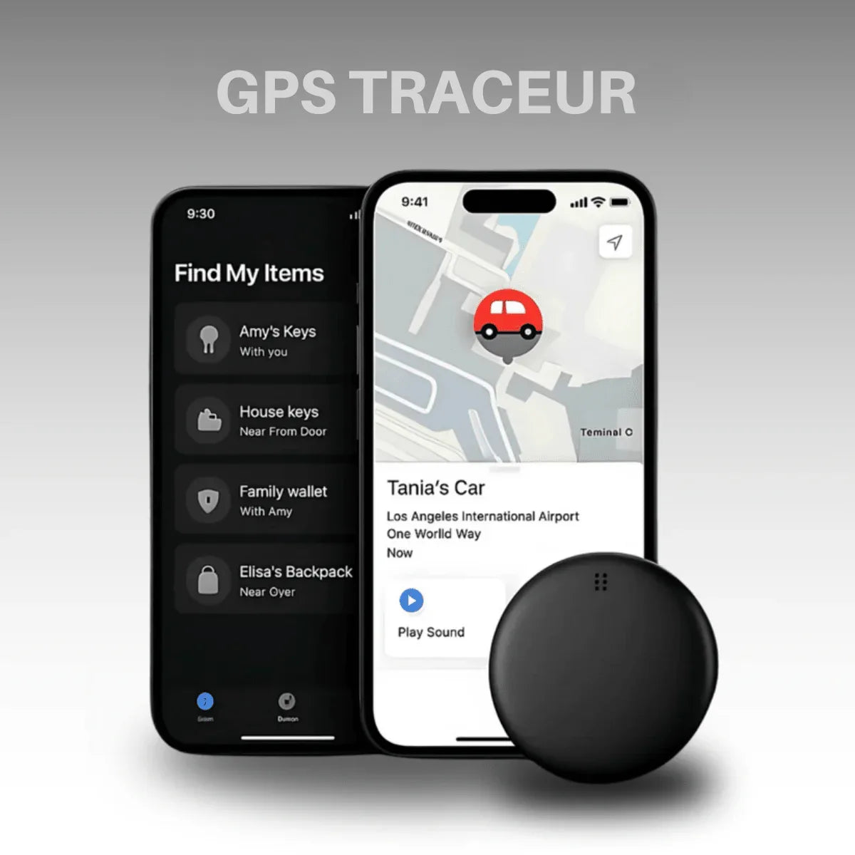 Compact round GPS tracker in white and black