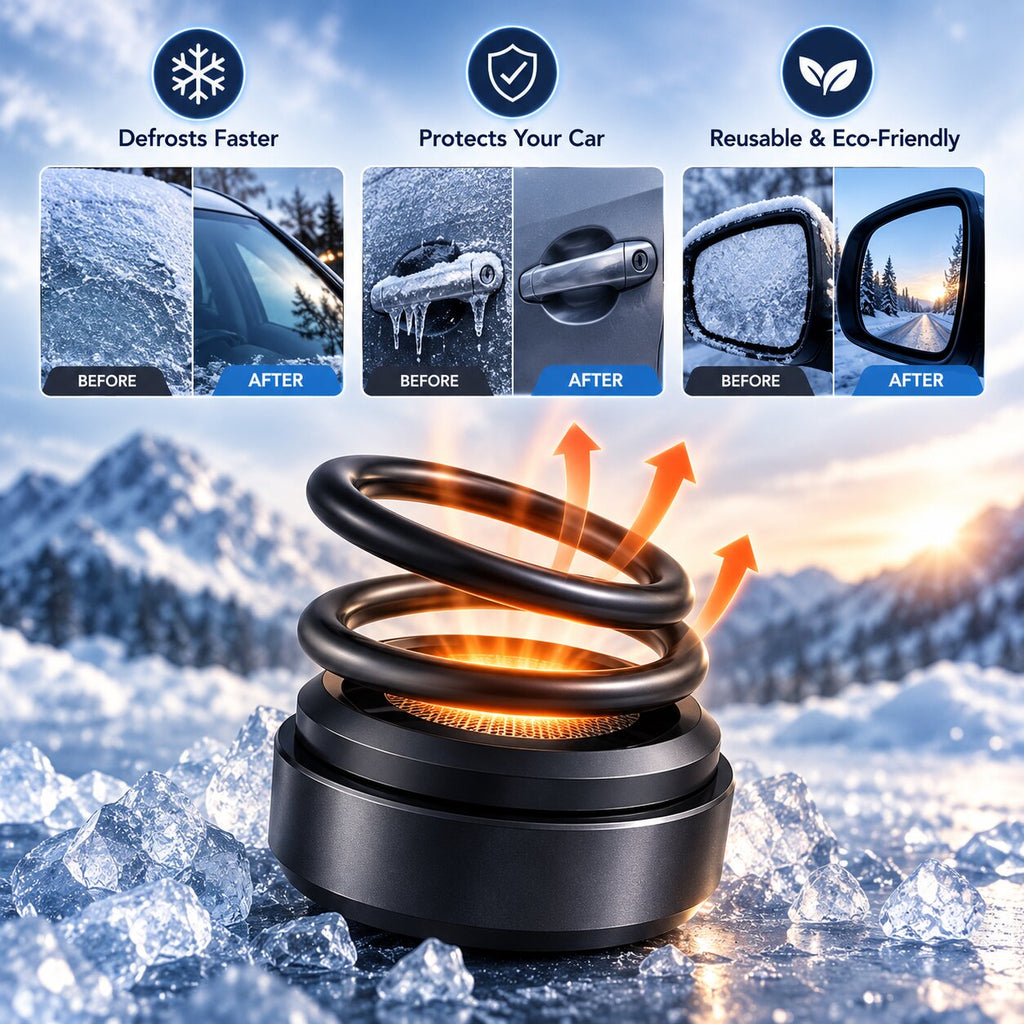 Portable coiled heater with circular base shown in black and red variants