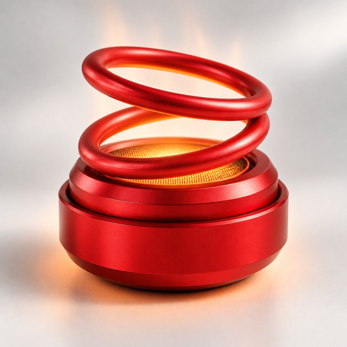 Portable coiled heater with circular base shown in black and red variants