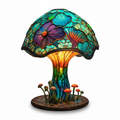 Colourful floral stained glass mushroom table lamp