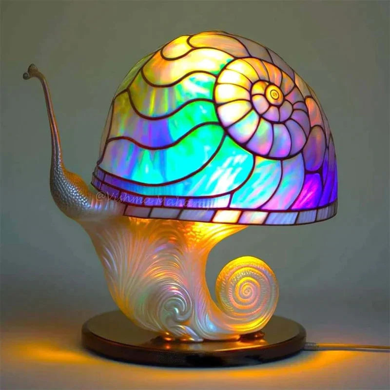 Colourful floral stained glass mushroom table lamp