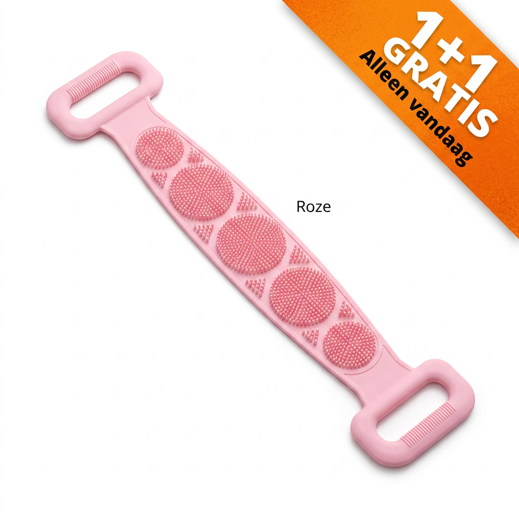 Long-handle back scrubber with raised textured pads and grip handles