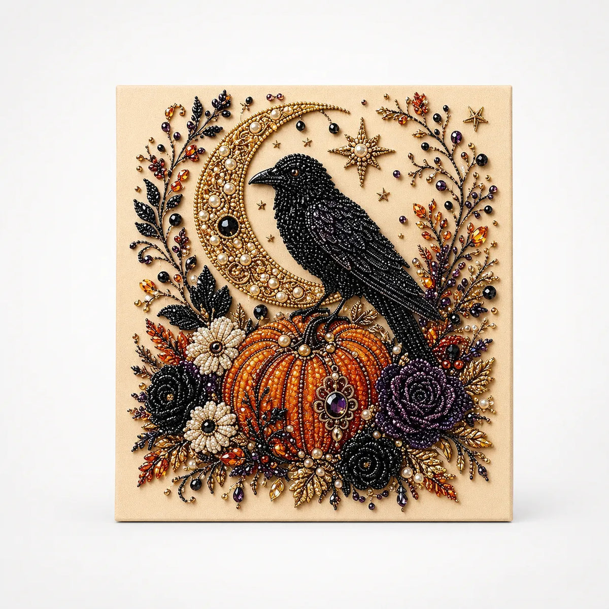 Halloween pearl-like beaded wall art panel with ghosts, pumpkins and stars