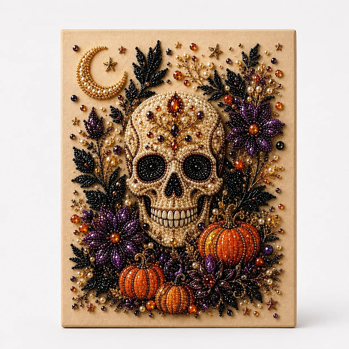 Halloween pearl-like beaded wall art panel with ghosts, pumpkins and stars