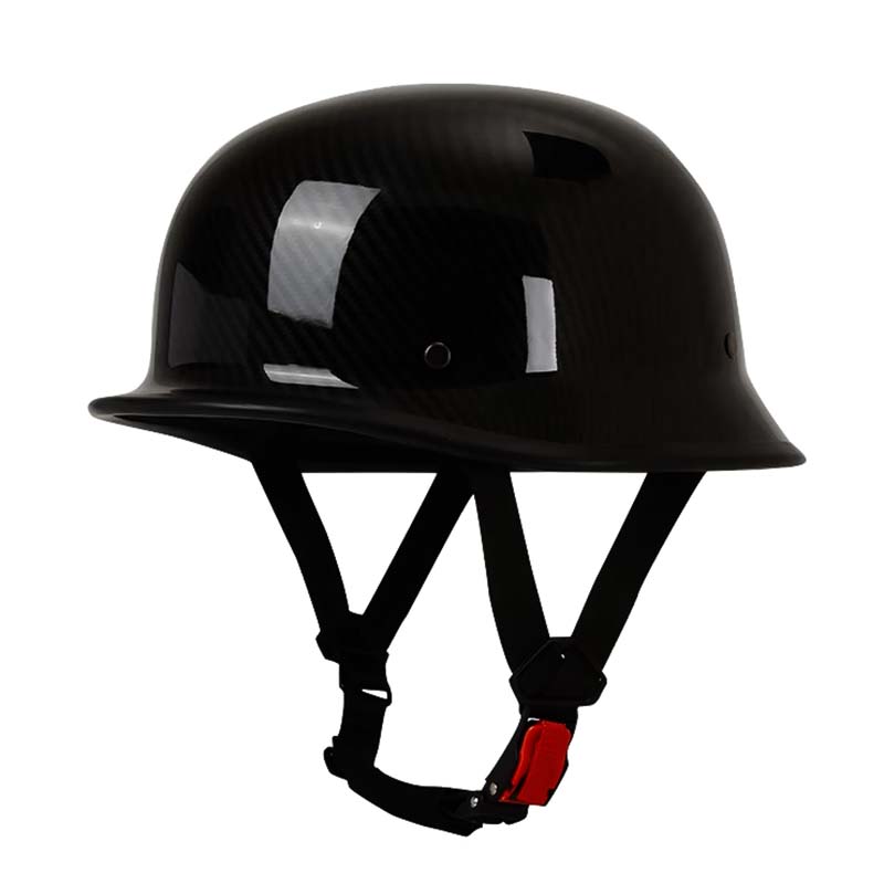 Half face motorcycle helmet with chin strap and buckle