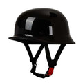 Half face motorcycle helmet with chin strap and buckle