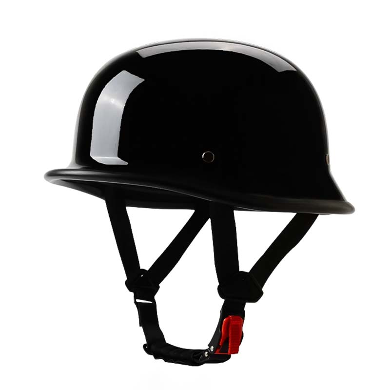 Half face motorcycle helmet with chin strap and buckle