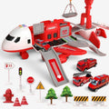 Aircraft playset with mini vehicles, ramps, crane and road accessories