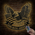 Metal wall art sign with eagle, American flag and text banner