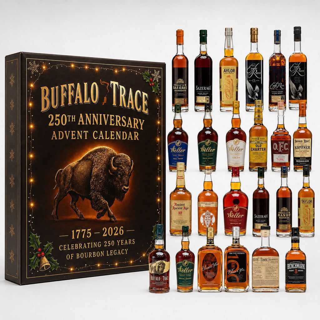 Black whisky advent calendar box with Buffalo Trace 250th anniversary buffalo design