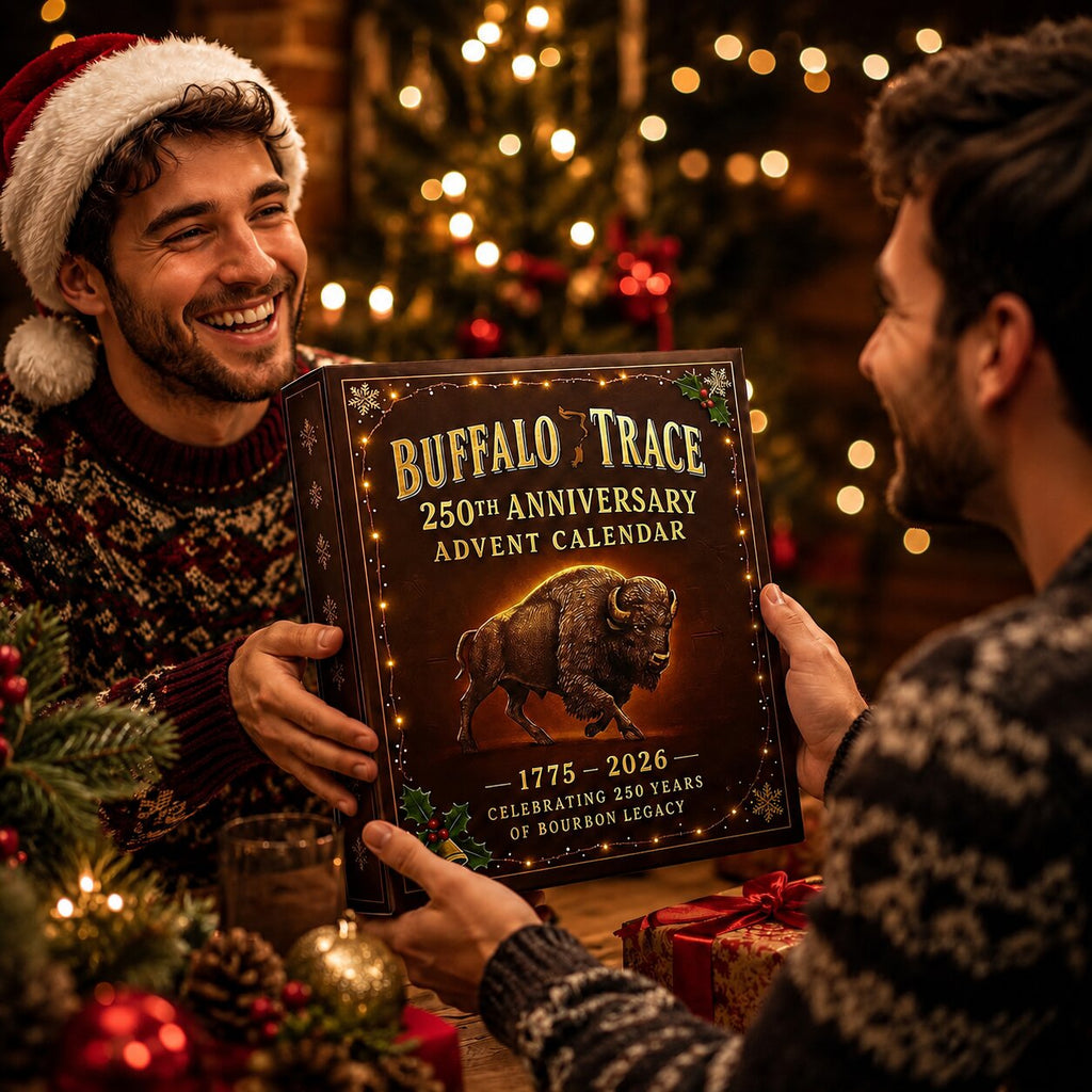 Black whisky advent calendar box with Buffalo Trace 250th anniversary buffalo design