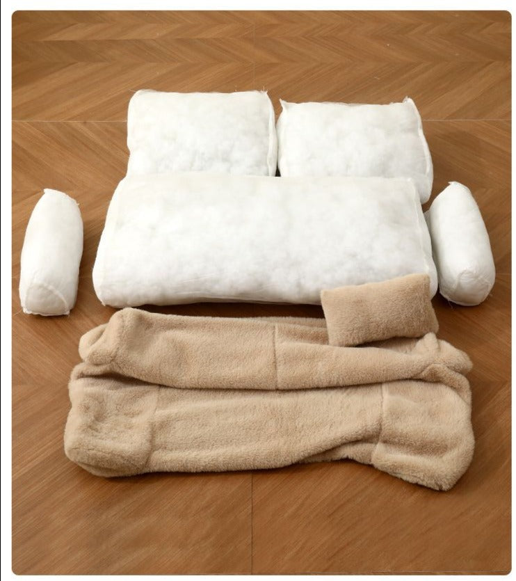 Plush pet sofa bed with raised cushioned sides